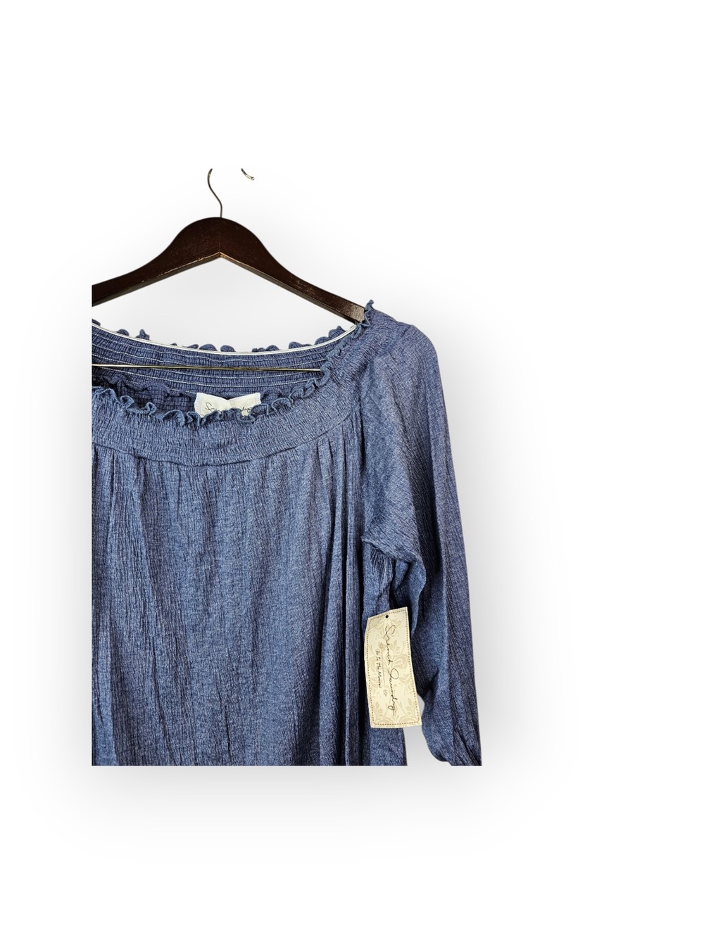 NWT French Sunday Blue Off-The-Shoulder Tie-Sleeve Top - Small - Picture 3 of 5